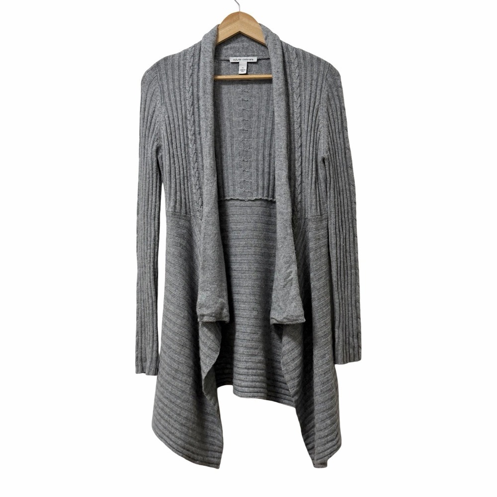 Autumn Cashmere Womens Cashmere Wool Asymmetrical Hem Open Cardigan Size XS Gray